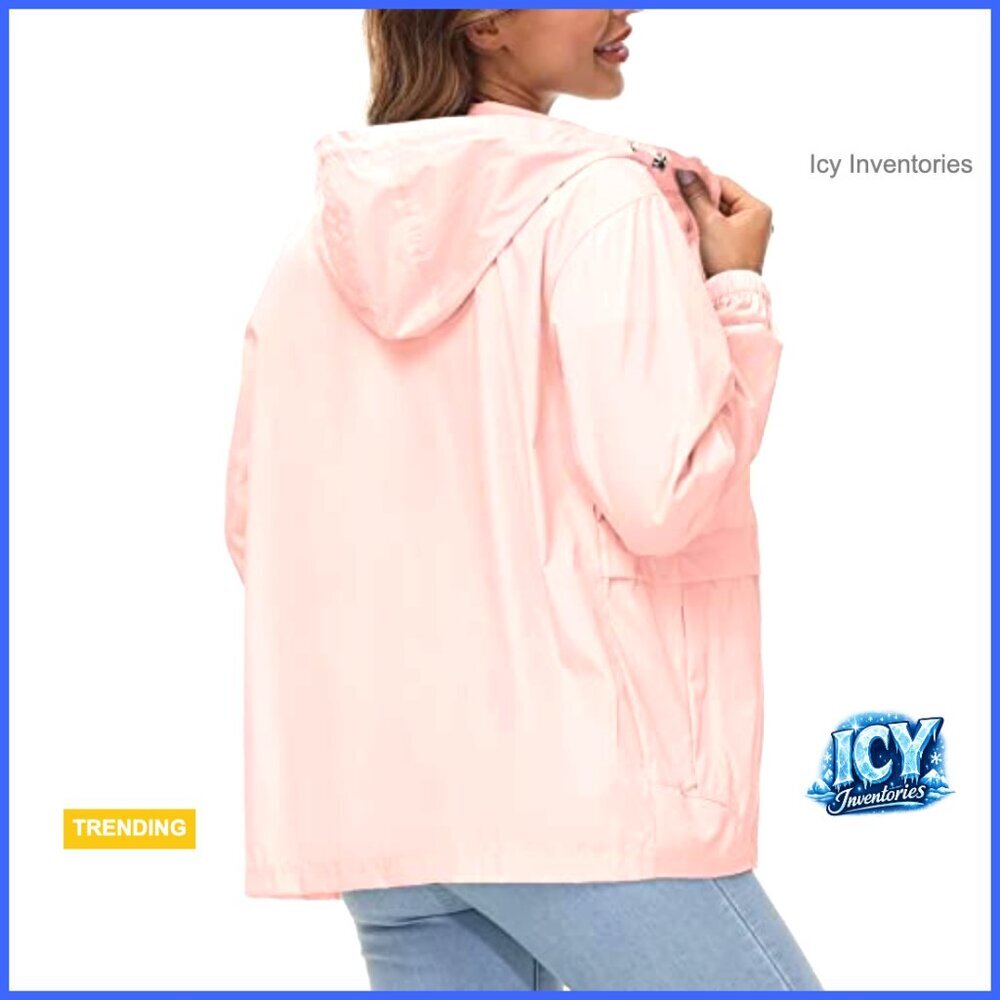 Waterproof Rain Jacket Lightweight Packable Hooded Windbreaker Polyester - Picture 2 of 7